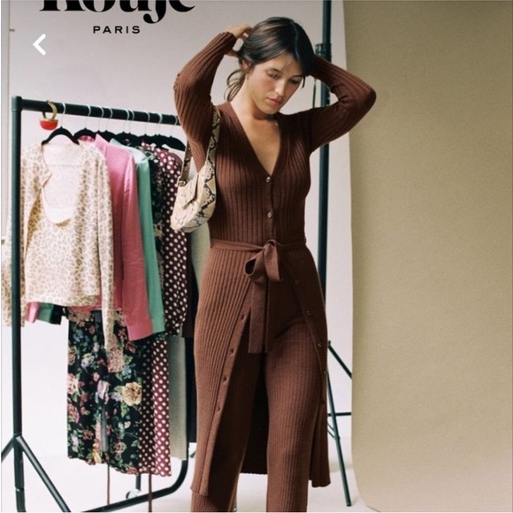 Rouje Marielle Merino Wool Ribbed Button Front Midi Dress Duster Cardigan 34/US2 - Picture 3 of 9